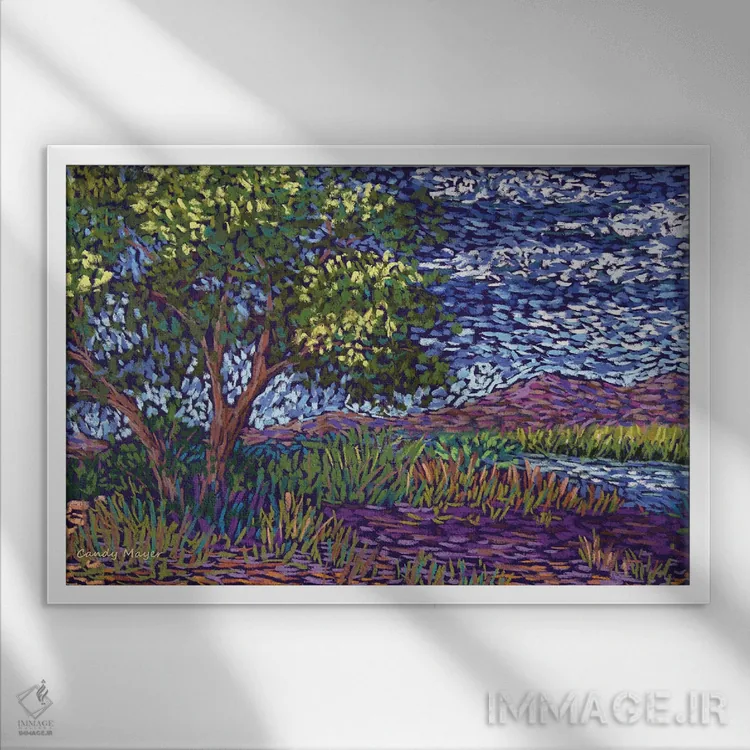 تابلو سایه کنار رودخانه اثر کندی مایر - نمای قابدار سفید