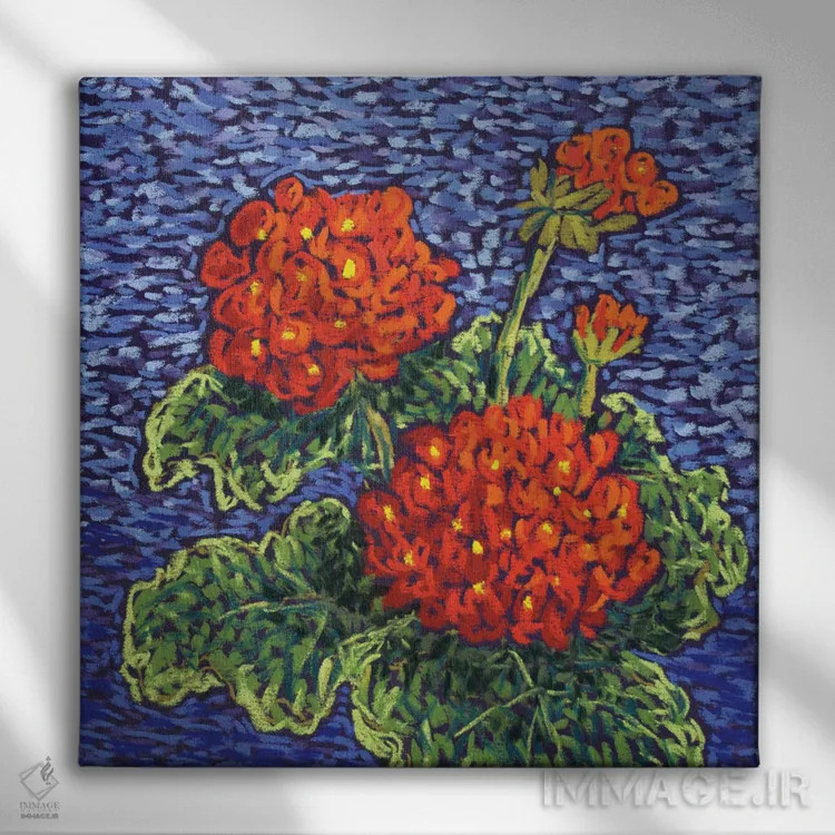 تابلو شمعدانیهای قرمز اثر کندی مایر - نمای روبهرو روی دیوار