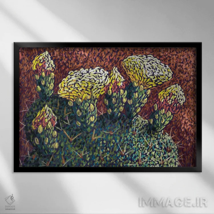 تابلو گلها و غنچههای انجیر خارگی اثر کندی مایر - نمای قابدار مشکی