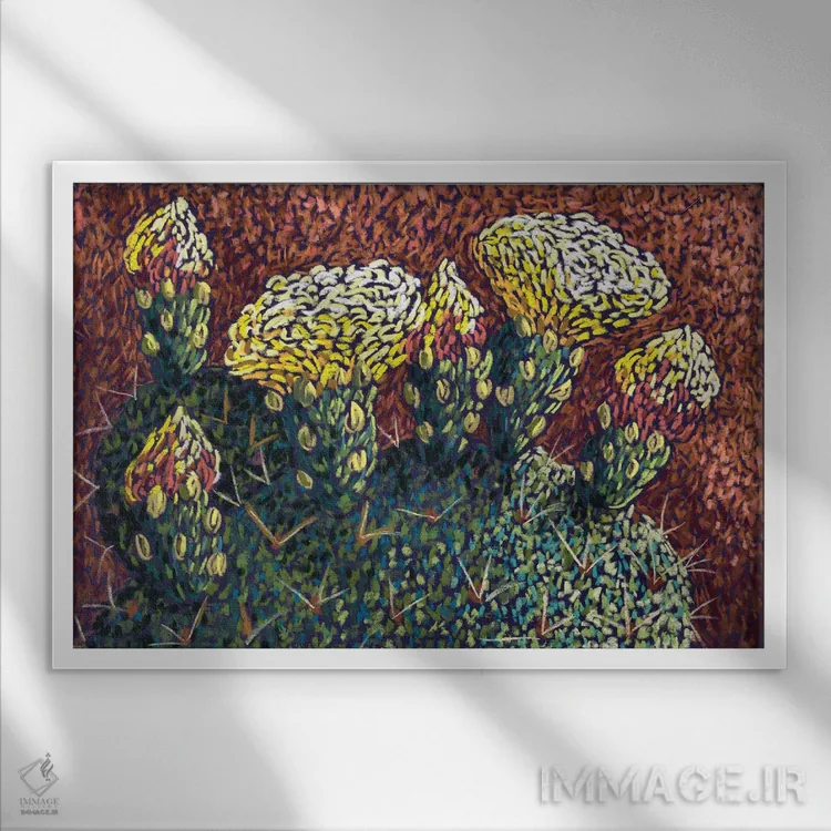 تابلو گلها و غنچههای انجیر خارگی اثر کندی مایر - نمای قابدار سفید