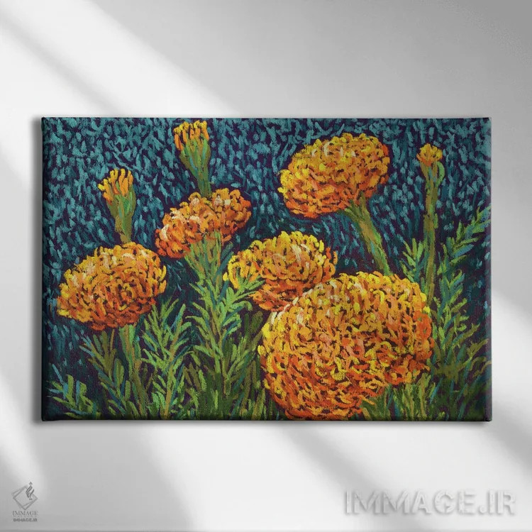 تابلو گلهای همیشه بهار اثر کندی مایر - نمای روبهرو روی دیوار