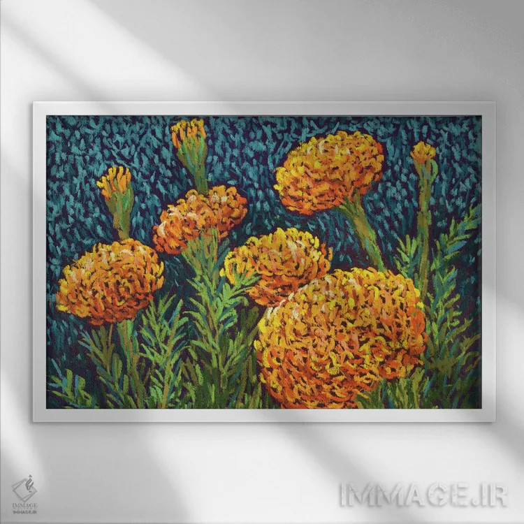 تابلو گلهای همیشه بهار اثر کندی مایر - نمای قابدار سفید