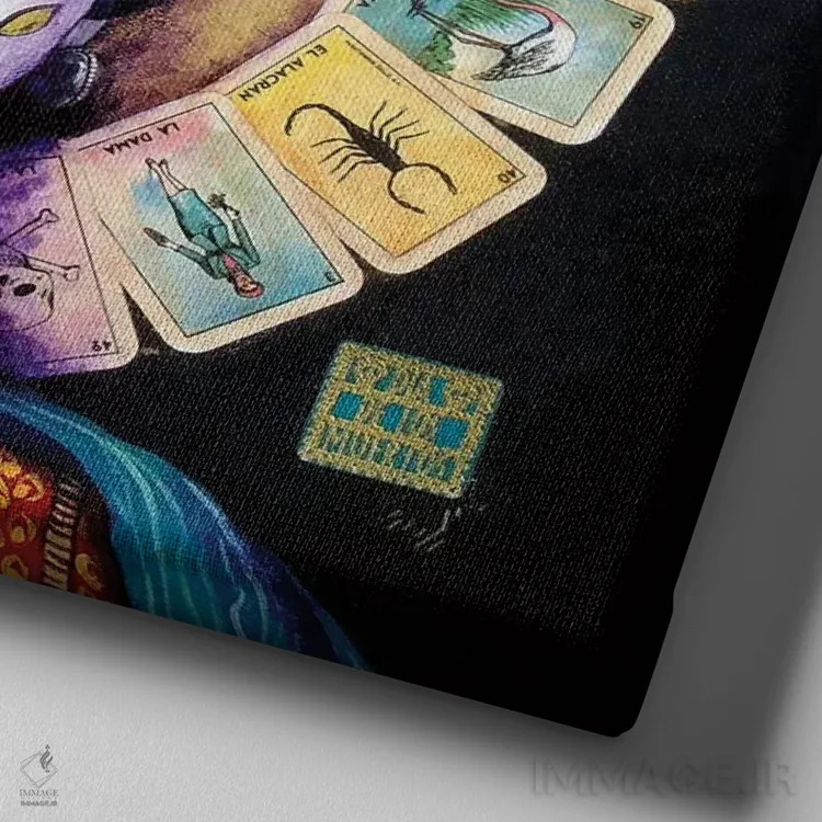 تابلو فریدا (کارت لاتریا) اثر کندی مایر - نمای نزدیک بافت بوم