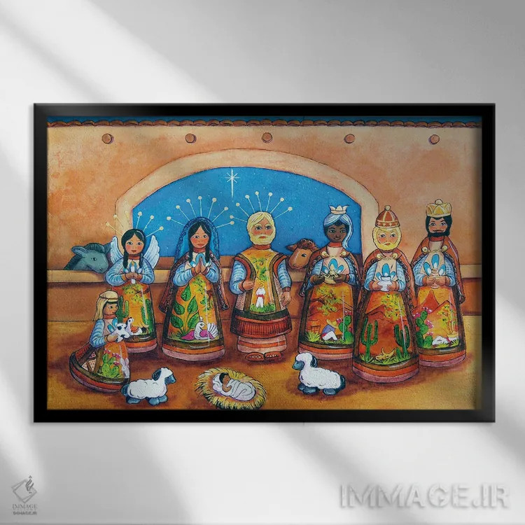 تابلو تولد مسیح (صحنه تولد) اثر کندی مایر - نمای قابدار مشکی