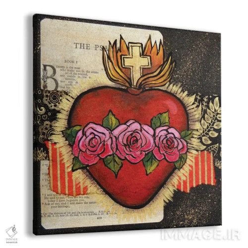 تابلو قلب مقدس با سه گل رز اثر کندی مایر - نمای پرسپکتیو محصول