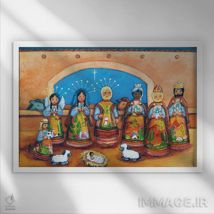 تابلو تولد مسیح (صحنه تولد) اثر کندی مایر - نمای قابدار سفید