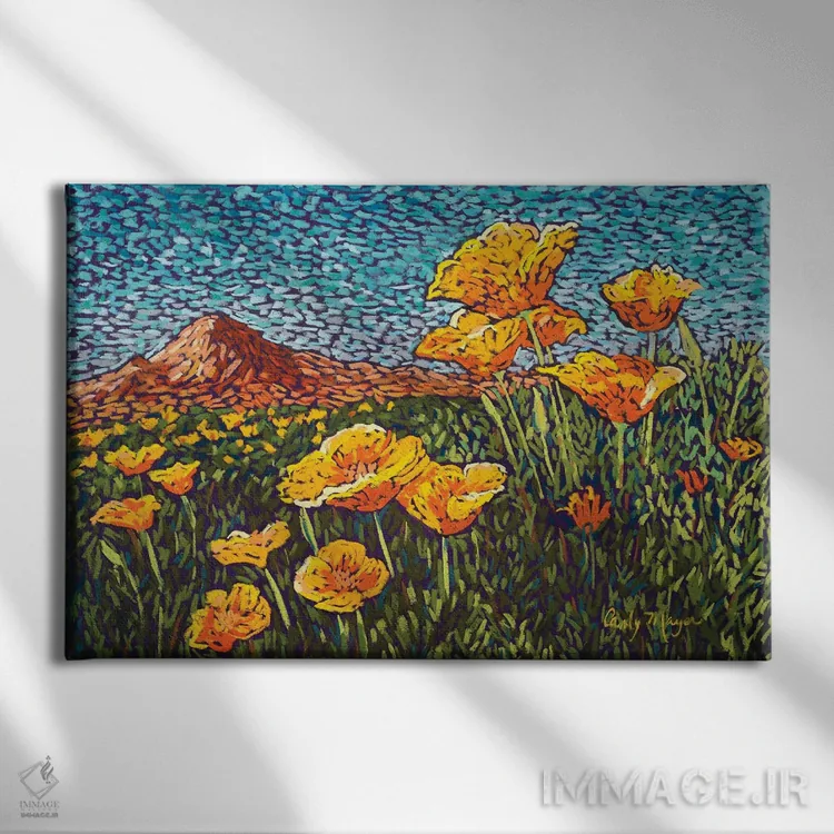 تابلو شقایقها اثر کندی مایر - نمای روبهرو روی دیوار