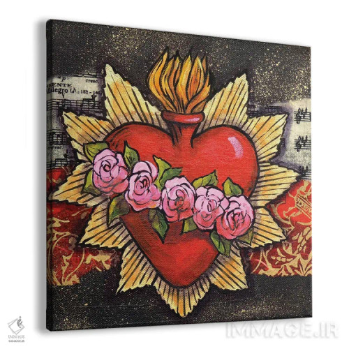 تابلو قلب مقدس با پنج گل رز اثر کندی مایر - نمای پرسپکتیو محصول