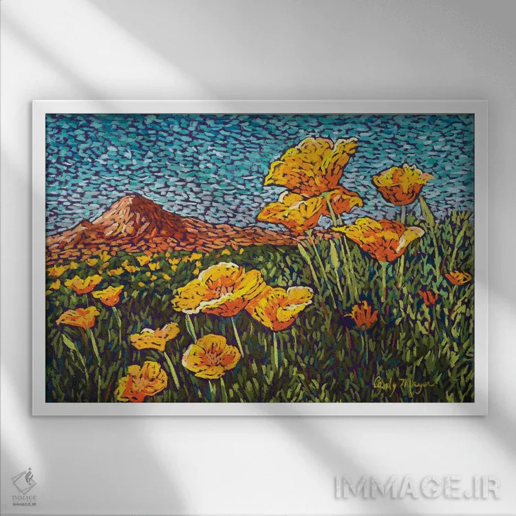 تابلو شقایقها اثر کندی مایر - نمای قابدار سفید