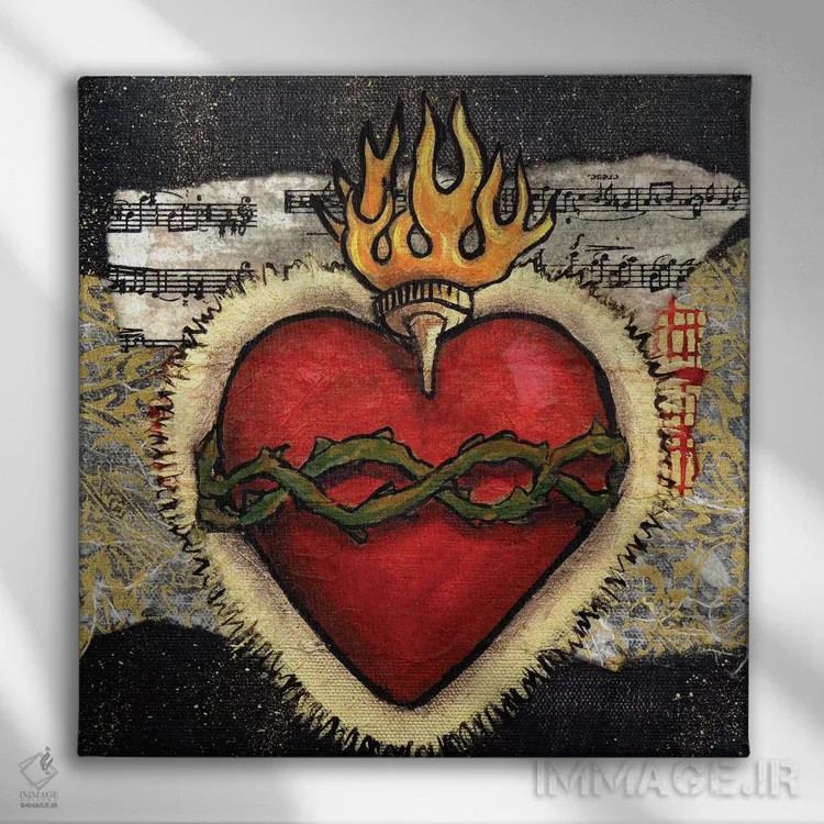 تابلو قلب مقدس با خارها اثر کندی مایر - نمای روبهرو روی دیوار