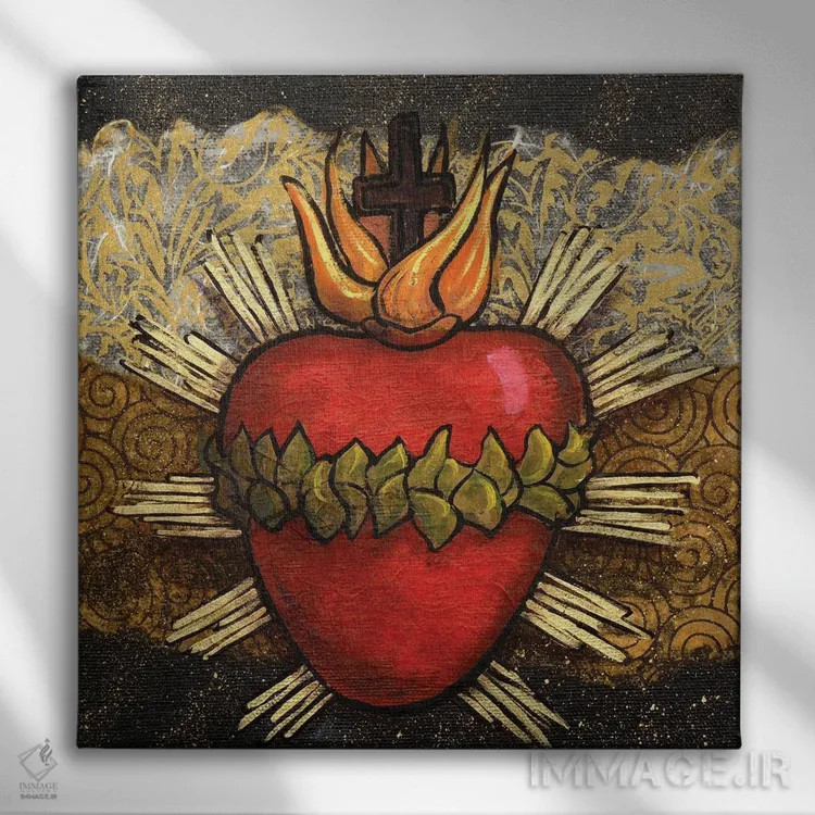 تابلو قلب مقدس با برگها اثر کندی مایر - نمای روبهرو روی دیوار