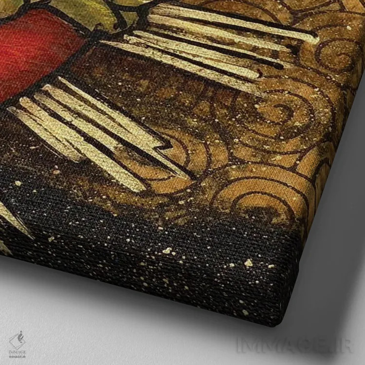 تابلو قلب مقدس با برگها اثر کندی مایر - نمای نزدیک بافت بوم