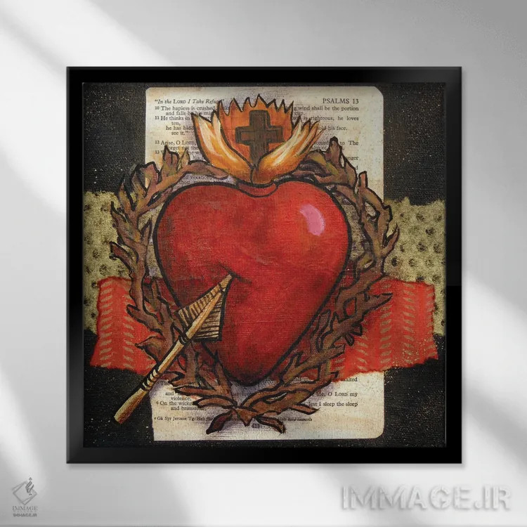 تابلو قلب مقدس با پیکان اثر کندی مایر - نمای قابدار مشکی