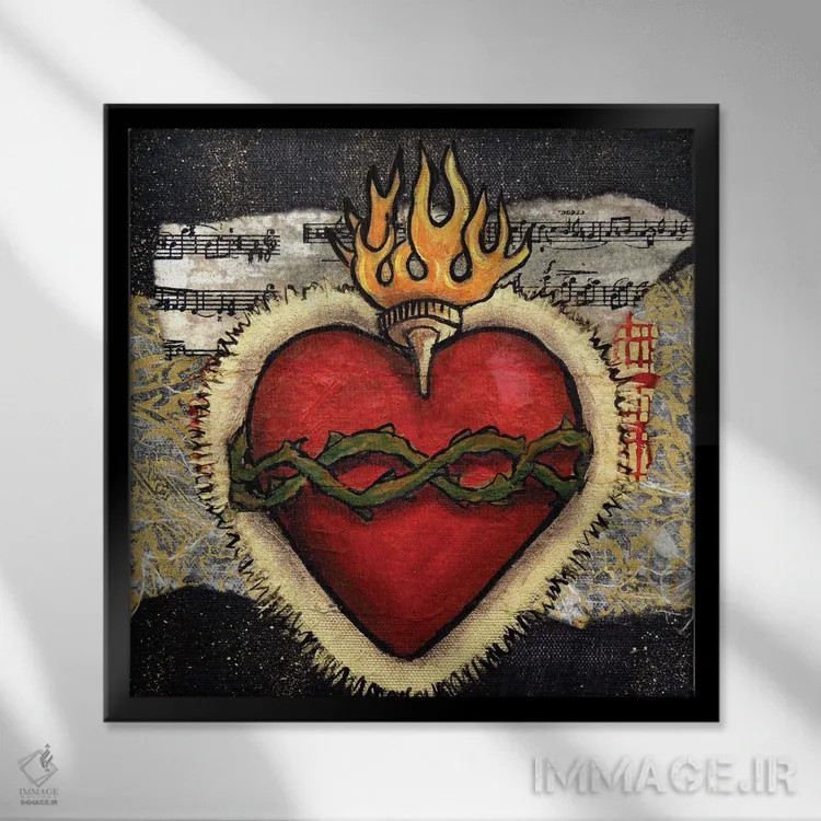 تابلو قلب مقدس با خارها اثر کندی مایر - نمای قابدار مشکی