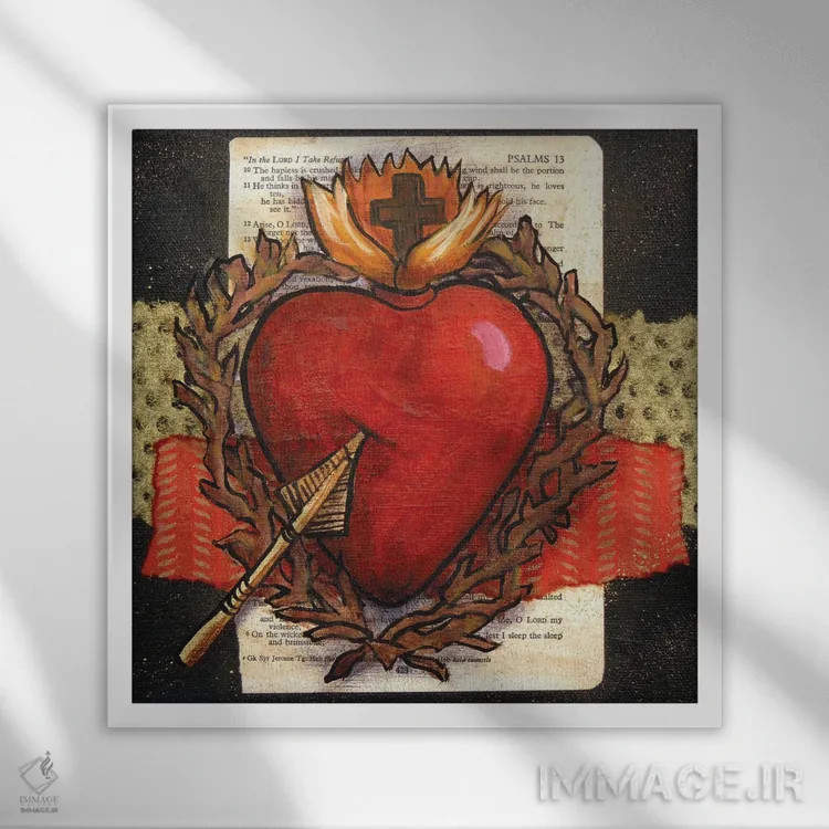 تابلو قلب مقدس با پیکان اثر کندی مایر - نمای قابدار سفید