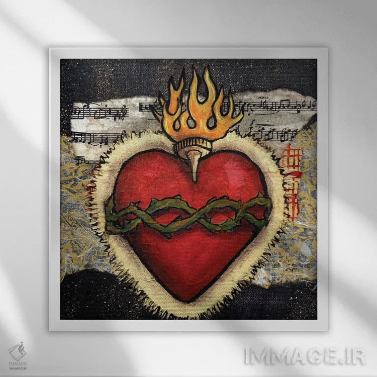 تابلو قلب مقدس با خارها اثر کندی مایر - نمای قابدار سفید