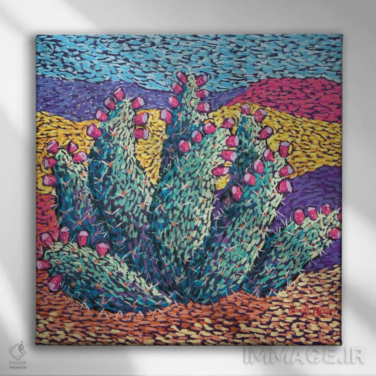 تابلو کاکتوس روشن با رنگ پاستل اثر کندی مایر - نمای روبهرو روی دیوار