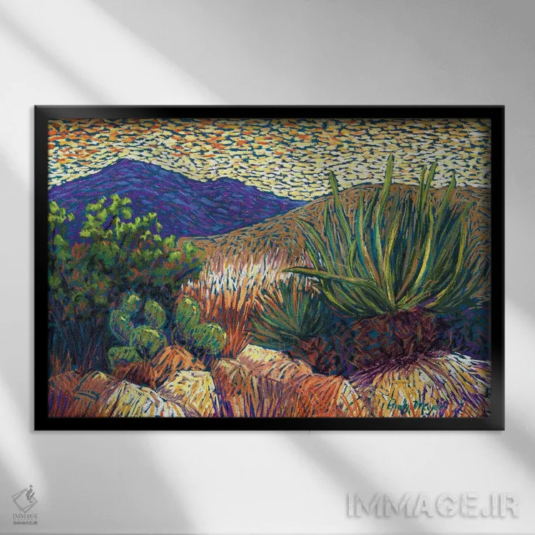 تابلو کاکتوس بیابانی اثر کندی مایر - نمای قابدار مشکی