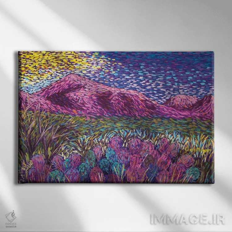 تابلو کوههای صورتی اثر کندی مایر - نمای روبهرو روی دیوار