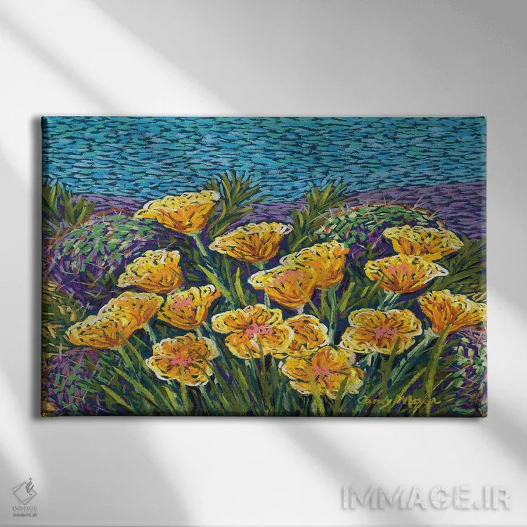 تابلو شقایق و انجیر خارگی اثر کندی مایر - نمای روبهرو روی دیوار