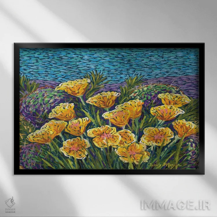 تابلو شقایق و انجیر خارگی اثر کندی مایر - نمای قابدار مشکی