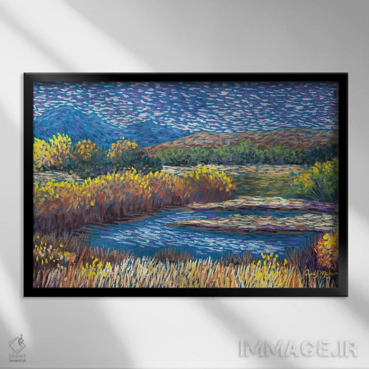 تابلو پاییز کنار رودخانه اثر کندی مایر - نمای قابدار مشکی