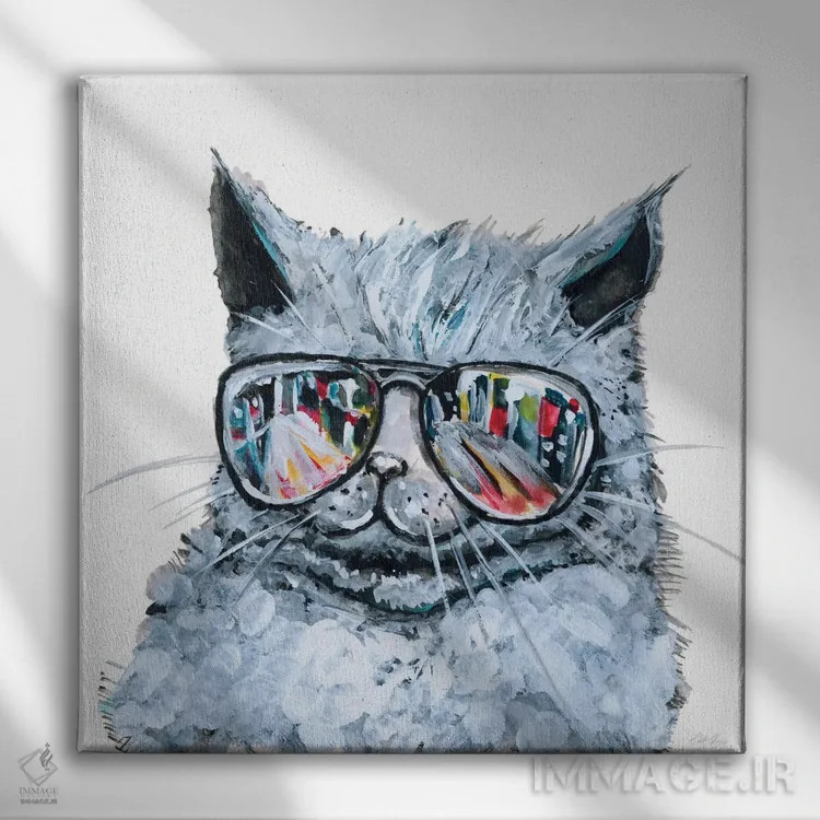 تابلو گربه با عینک آفتابی اثر استلا چانگ - نمای روبهرو روی دیوار