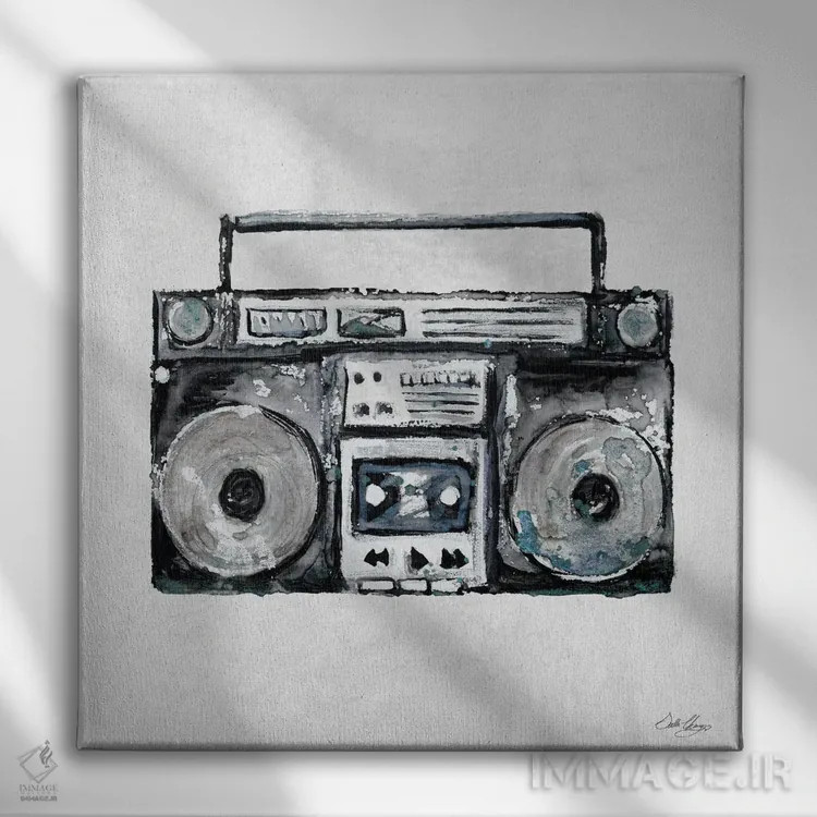 تابلو بومباکس ۱ (پخشکننده موسیقی) اثر استلا چانگ - نمای روبهرو روی دیوار