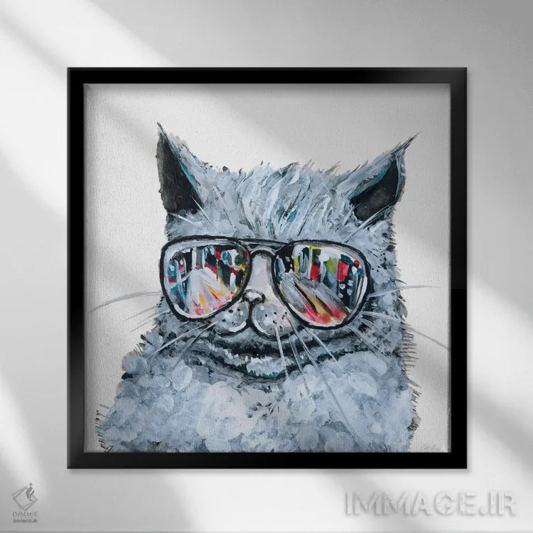 تابلو گربه با عینک آفتابی اثر استلا چانگ - نمای قابدار مشکی