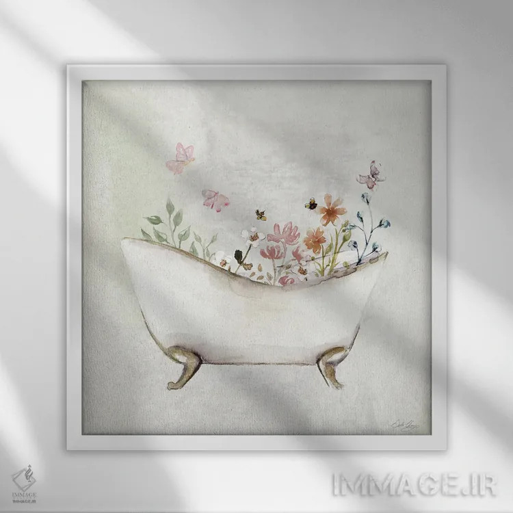 تابلو حمام گیاهی ۱ اثر استلا چانگ - نمای قابدار سفید