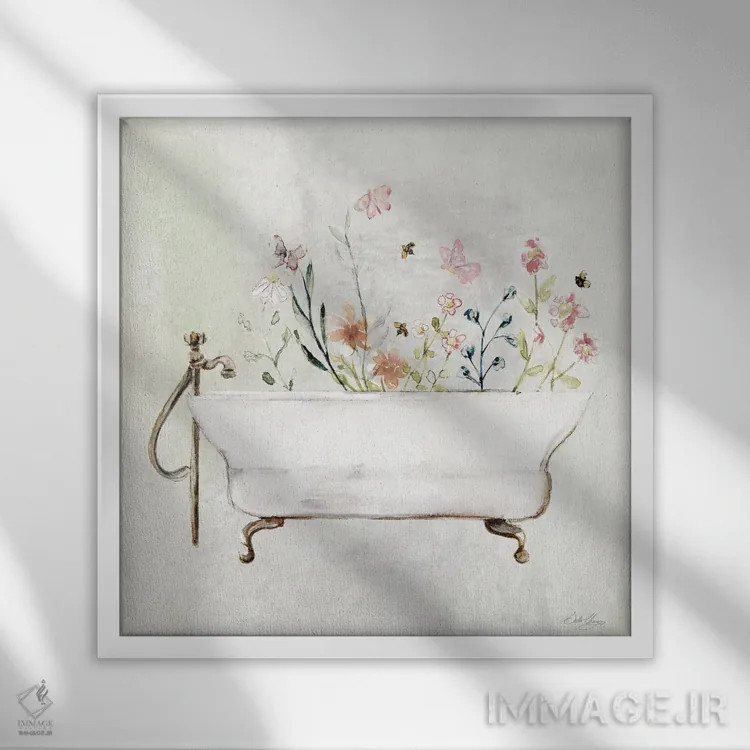 تابلو حمام گیاهی ۲ اثر استلا چانگ - نمای قابدار سفید