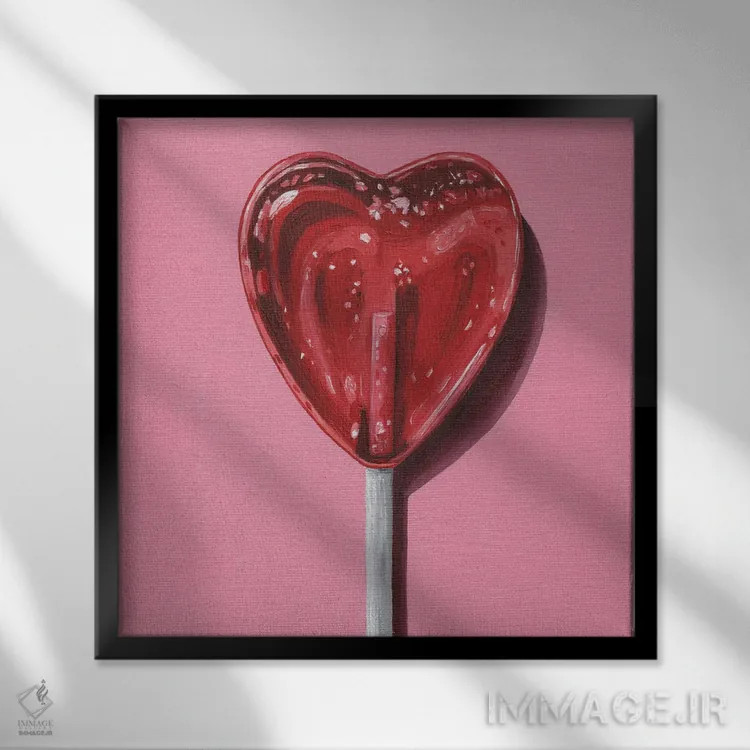 تابلو آبنبات چوبی قلبی اثر جانسو روسی - نمای قابدار مشکی