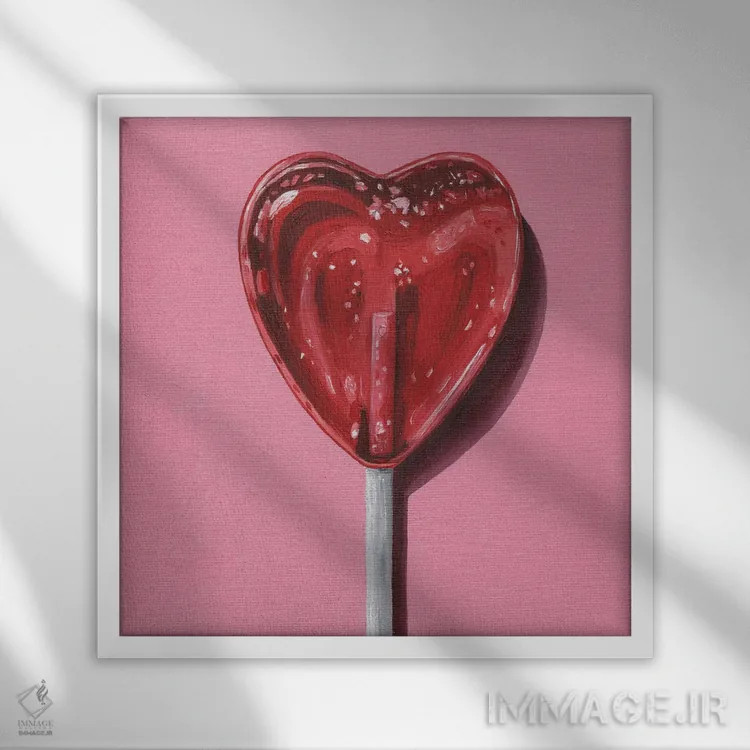 تابلو آبنبات چوبی قلبی اثر جانسو روسی - نمای قابدار سفید