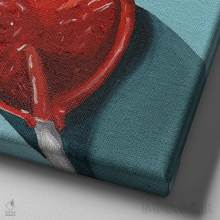 تابلو آبنبات چوبی قرمز اثر جانسو روسی - نمای نزدیک بافت بوم