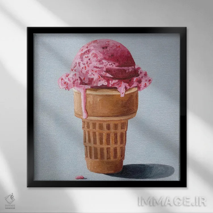 تابلو بستنی توتفرنگی اثر جانسو روسی - نمای قابدار مشکی