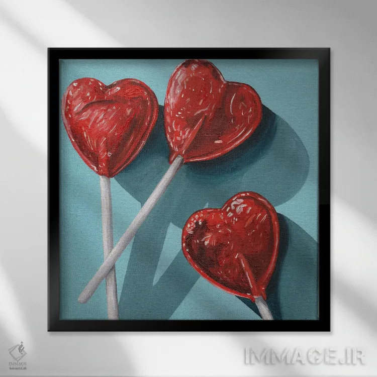 تابلو آبنبات چوبی قرمز اثر جانسو روسی - نمای قابدار مشکی