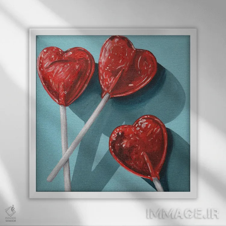 تابلو آبنبات چوبی قرمز اثر جانسو روسی - نمای قابدار سفید