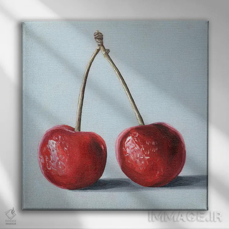 تابلو گیلاس روی آبی کمرنگ اثر جانسو روسی - نمای روبهرو روی دیوار