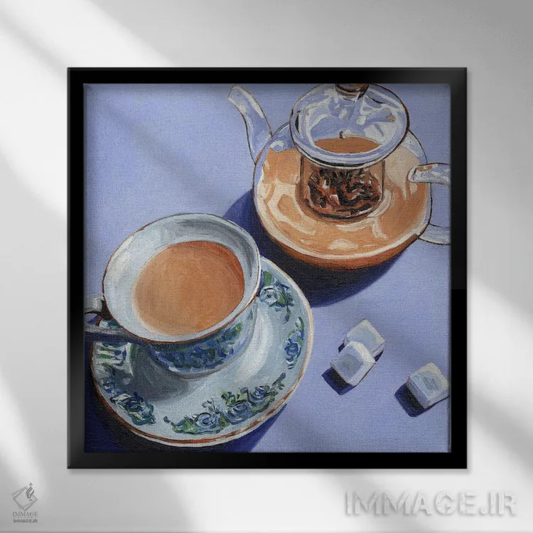 تابلو قوری و فنجان اثر جانسو روسی - نمای قابدار مشکی