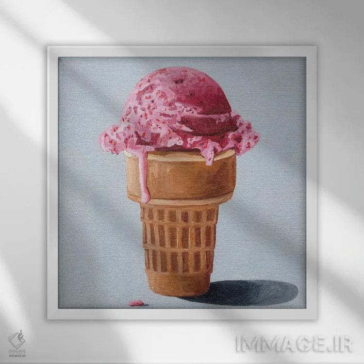 تابلو بستنی توتفرنگی اثر جانسو روسی - نمای قابدار سفید