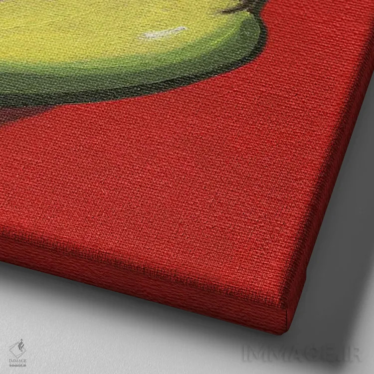 تابلو آووکادو روی قرمز اثر جانسو روسی - نمای نزدیک بافت بوم