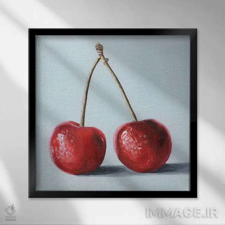 تابلو گیلاس روی آبی کمرنگ اثر جانسو روسی - نمای قابدار مشکی