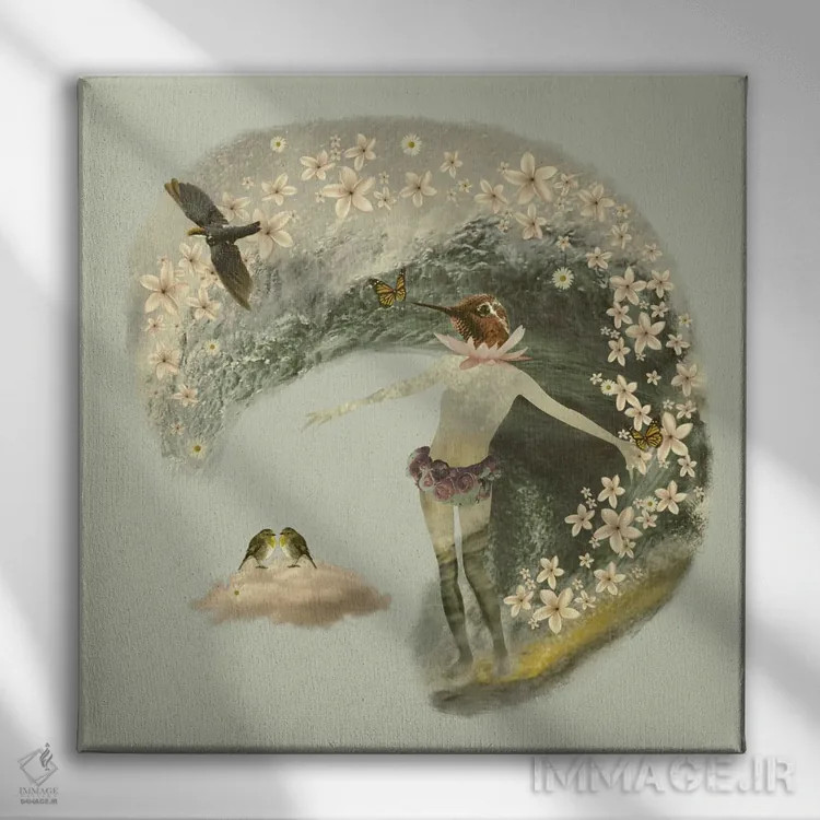 تابلو موجسوار گُلی اثر کارولین کسلسی - نمای روبهرو روی دیوار