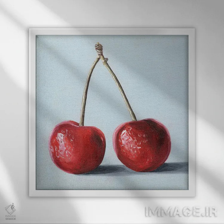 تابلو گیلاس روی آبی کمرنگ اثر جانسو روسی - نمای قابدار سفید