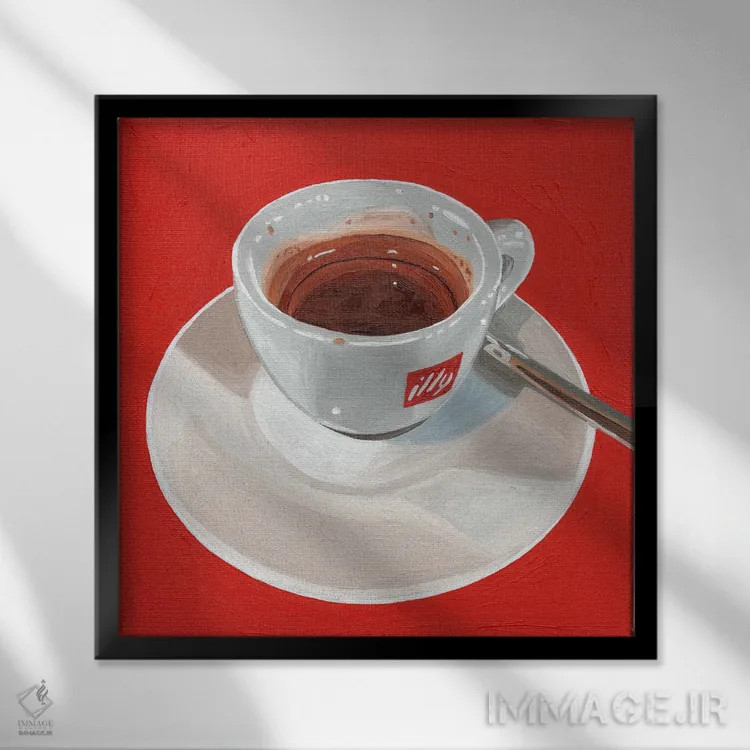تابلو اسپرسو روی قرمز اثر جانسو روسی - نمای قابدار مشکی