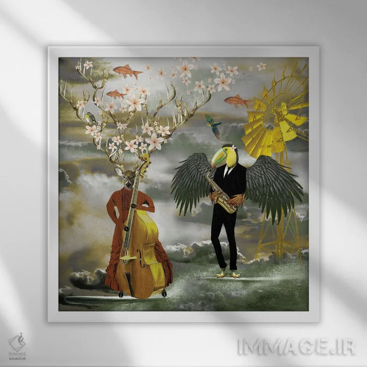 تابلو جلسه موسیقی (جَم سش) اثر کارولین کسلسی - نمای قابدار سفید