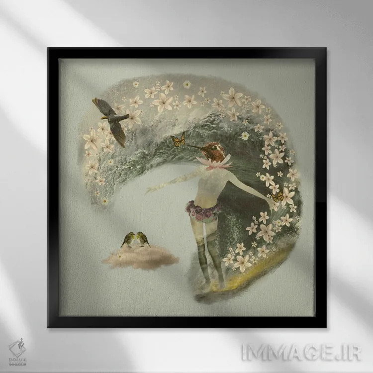 تابلو موجسوار گُلی اثر کارولین کسلسی - نمای قابدار مشکی