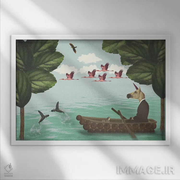 تابلو تفکر کنار دریاچه - افقی اثر کارولین کسلسی - نمای قابدار سفید