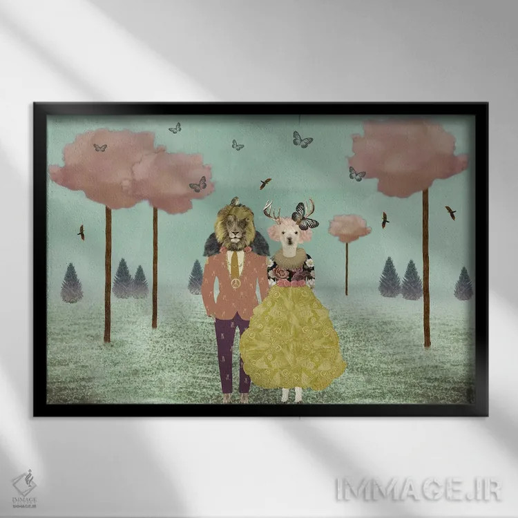 تابلو مزرعه ابرهای صورتی - افقی اثر کارولین کسلسی - نمای قابدار مشکی