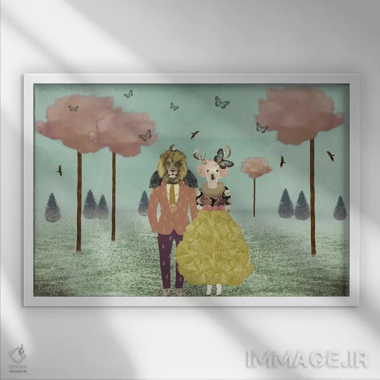 تابلو مزرعه ابرهای صورتی - افقی اثر کارولین کسلسی - نمای قابدار سفید